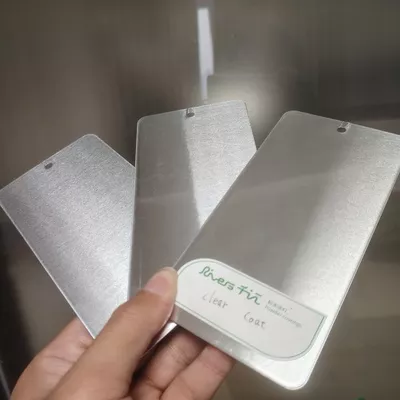 Rivers clear and metallic powder coating sample panels